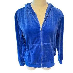Forenza Womens Petite‎ Medium Blue Velour Zip Up Hoodie vintage Y2K